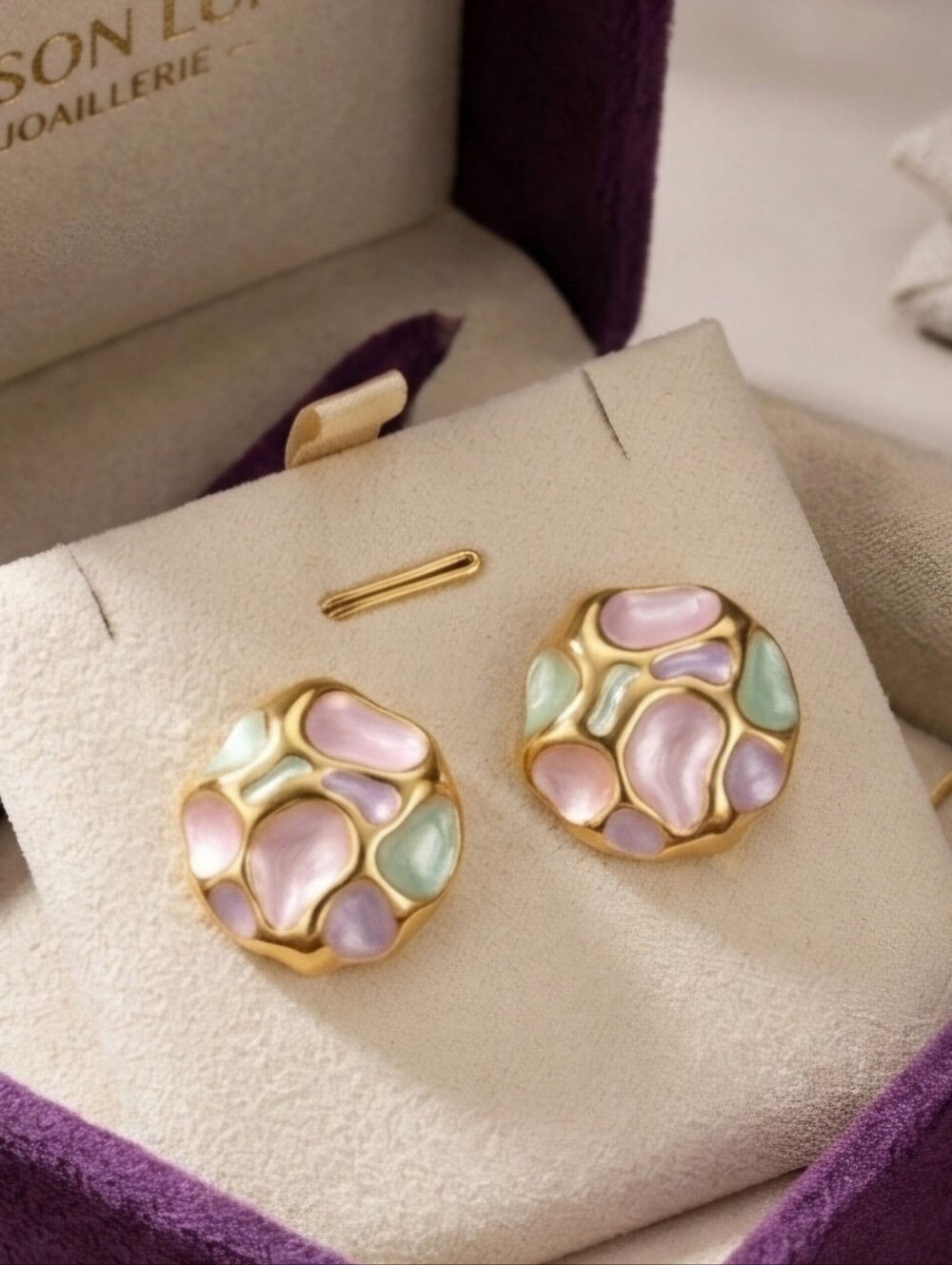 Retro Gold and Pastel Pink Earrings